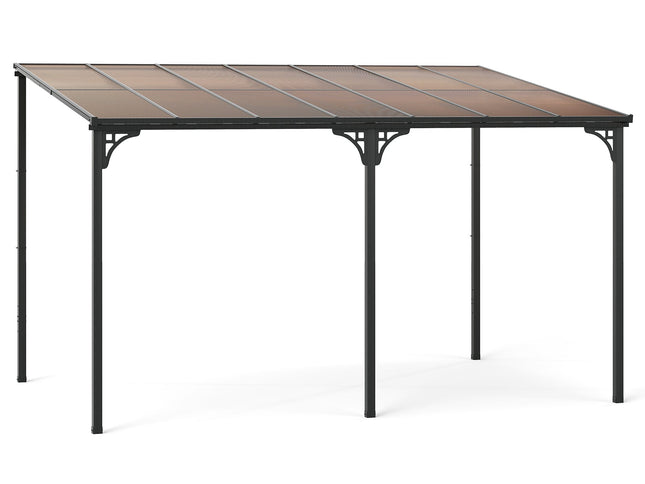 Wall-Mounted Patio Gazebo Large Hardtop Pergola w/ Sloped Polycarbonate
