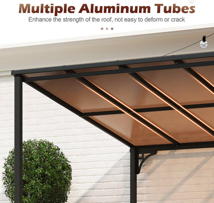 Wall-Mounted Patio Gazebo Large Outdoor Hardtop Pergola with Sloped Polycarbonate Roof-Black