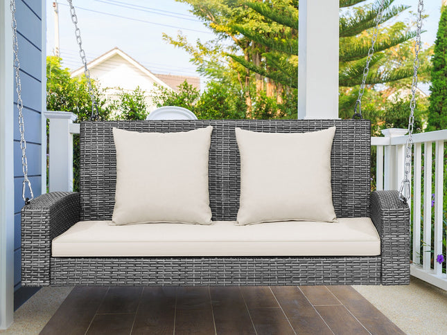 2-Person PE Wicker Patio Hanging Porch Swing Bench Chair Cushion 800 lb