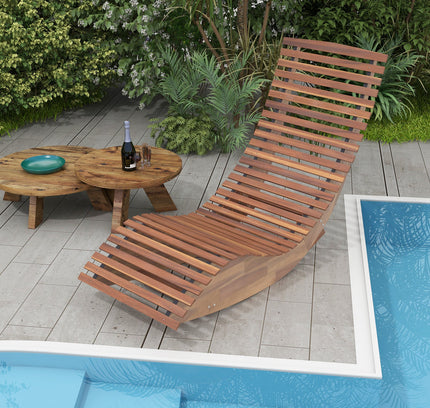 Outdoor Acacia Wood Rocking Chair with Widened Slatted Seat and High Back