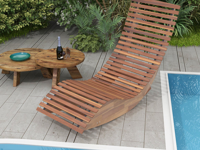 Outdoor Acacia Wood Rocking Chair with Widened Slatted Seat and High Back
