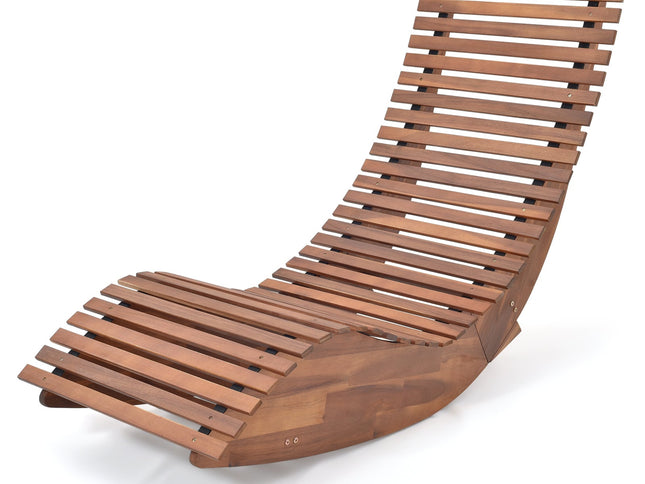 Outdoor Acacia Wood Rocking Chair with Widened Slatted Seat and High Back