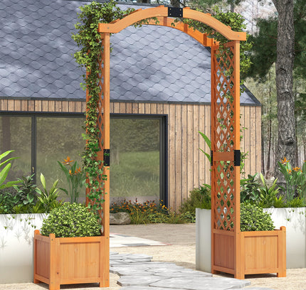 Wooden Garden Arbor with Planter and Trellis for Climbing Plants Decor