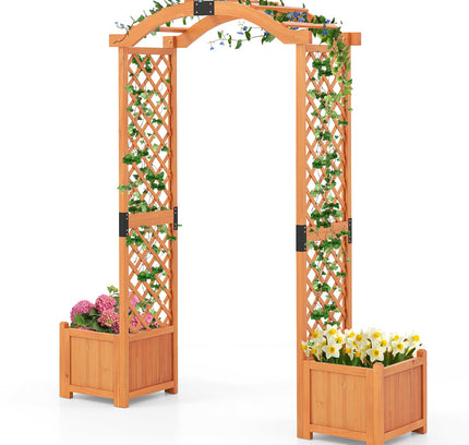 Wooden Garden Arbor with Planter and Trellis for Climbing Plants Decor