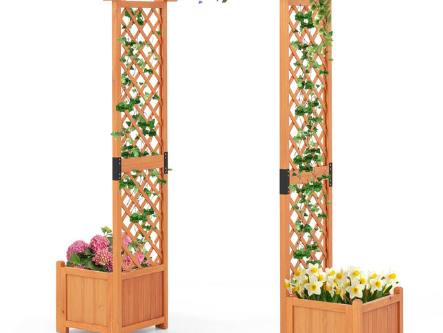Wooden Garden Arbor with Planter and Trellis for Climbing Plants Decor