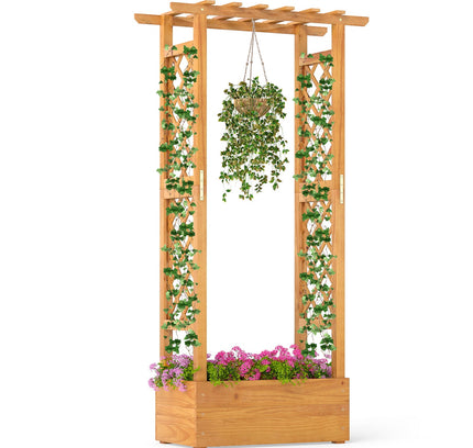 Wooden Raised Garden Bed with Lattice Trellis and Hanging Roof-Orange