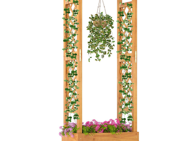 Wooden Raised Garden Bed with Lattice Trellis and Hanging Roof-Orange
