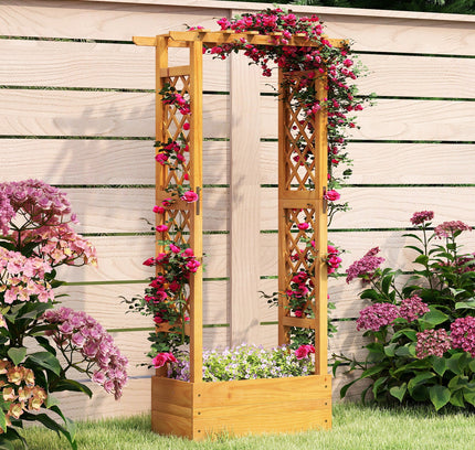 Wooden Raised Garden Bed with Lattice Trellis and Hanging Roof-Orange
