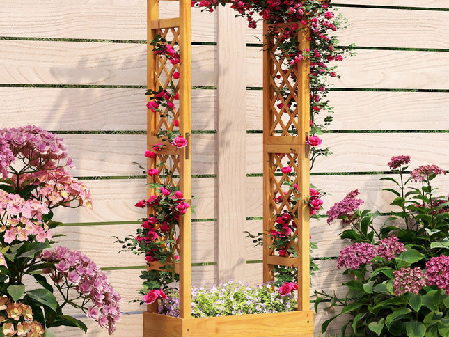 Wooden Raised Garden Bed with Lattice Trellis and Hanging Roof-Orange