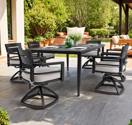 Outdoor Modern Dining Set, Chairs Sunbrella Cushioned And Dining Table With Umbrella Hole