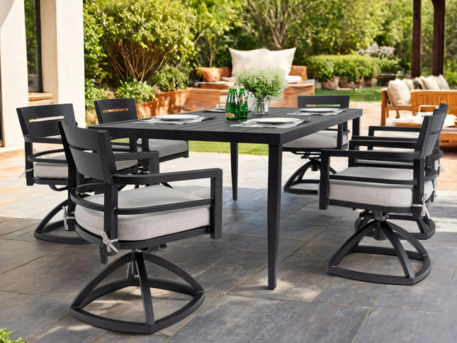 Outdoor Modern Dining Set, Chairs Sunbrella Cushioned And Dining Table With Umbrella Hole