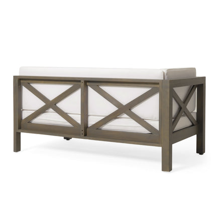 Brava X-Back 4-Piece Acacia Wood Outdoor Sofa Set — White, Mid-Century Modern