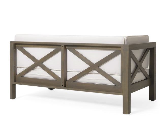 Brava X-Back 4-Piece Acacia Wood Outdoor Sofa Set — White, Mid-Century Modern