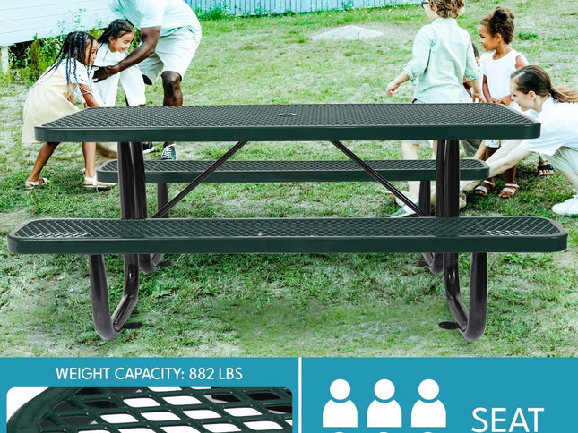 Outdoor Steel Picnic Rectangular Table With Umbrella Pole