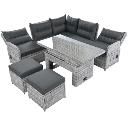 Outdoor Rattan Patio Furniture Set with Adjustable Recliners, Ottomans & Tables