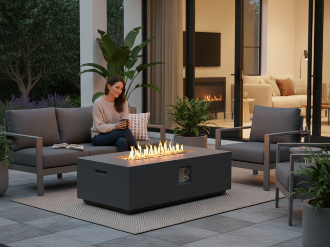 Volon Modern Rectangular Fire Pit Table in Light Gray