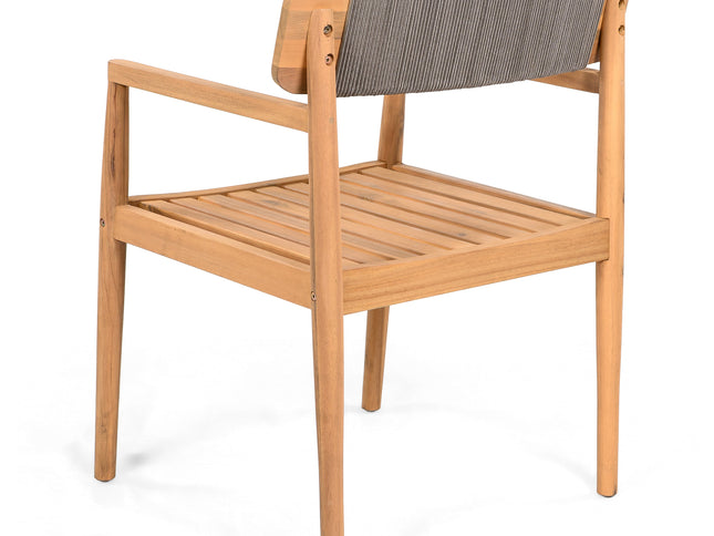 5-Piece Acacia Wood Outdoor Dining Set with Braided Chairs & Round Table — Grey