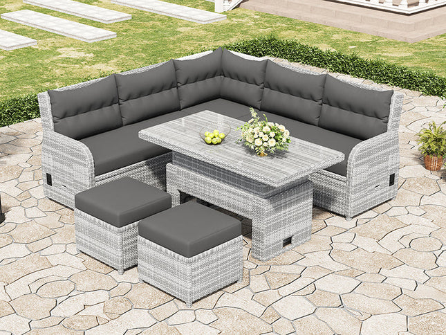 Outdoor Rattan Patio Furniture Set with Adjustable Recliners, Ottomans & Tables
