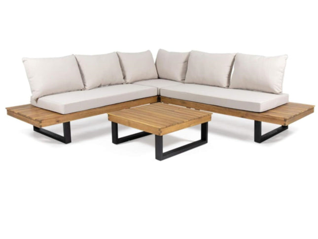 Sebastian 4-Piece Hand-Crafted Acacia Wood Outdoor Sofa Set with Water-Resistant Cushions