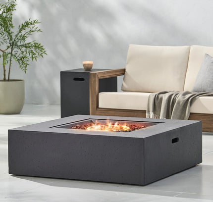 Outdoor 50,000 BTU Propane Fire Pit with Tank Holder, Dark Grey Concrete Finish