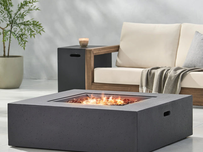 Outdoor 50,000 BTU Propane Fire Pit with Tank Holder, Dark Grey Concrete Finish