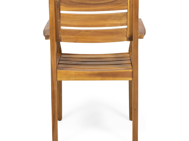 7-Piece Acacia Wood Outdoor Dining Set with 6 Chairs, Teak Finish