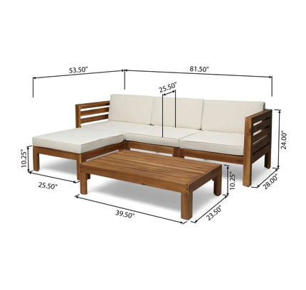 Cambridge L-Shape Acacia Wood Outdoor Sofa Set with Ottoman & Coffee Table