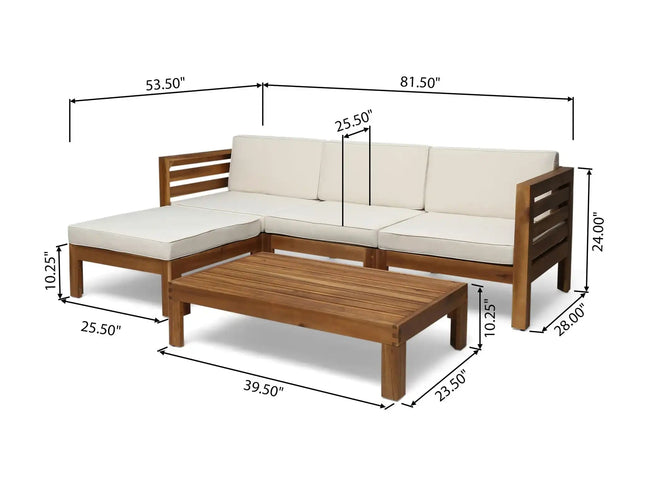 Cambridge L-Shape Acacia Wood Outdoor Sofa Set with Ottoman & Coffee Table