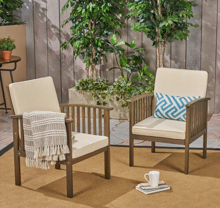 5-Piece Acacia Wood Outdoor Club Chair Dining Set with Round Table — Grey