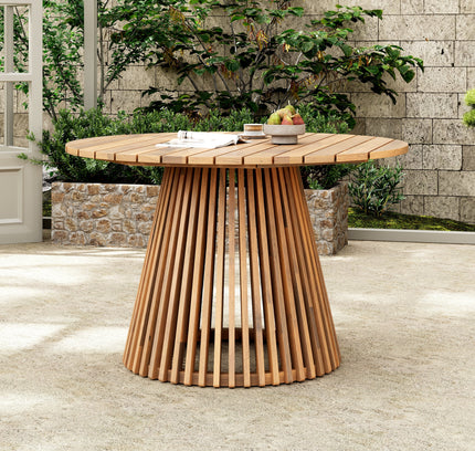 5-Piece Acacia Wood Outdoor Dining Set with Rope Braided Chairs & Round Table — Teak