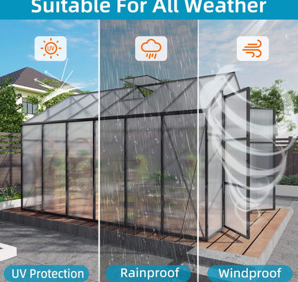 [08X12FT] All-Season Outdoor Backyard Polycarbonate Greenhouse With Raised Base And Aluminum Frame