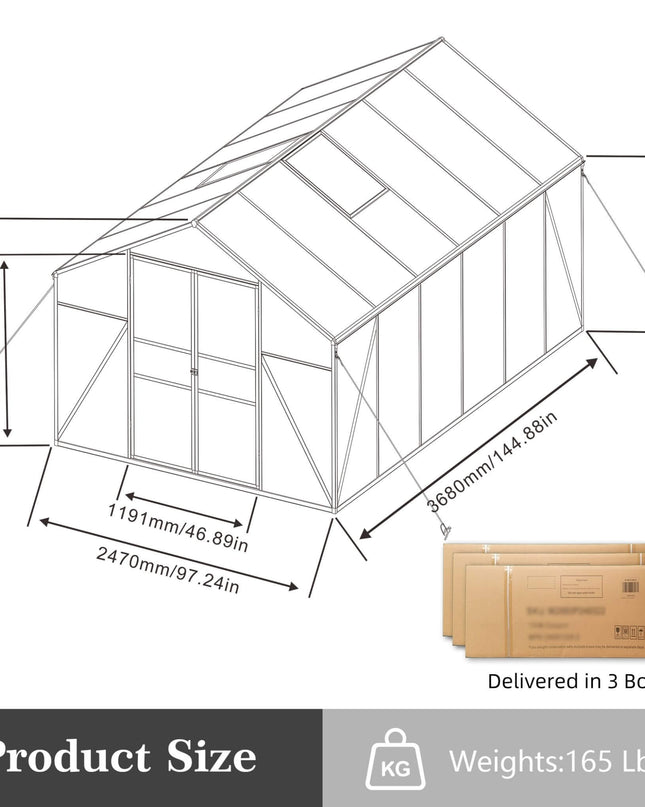 [08X12FT] All-Season Outdoor Backyard Polycarbonate Greenhouse With Raised Base And Aluminum Frame