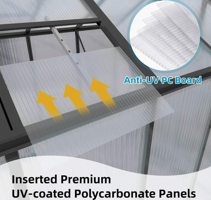 [08X12FT] All-Season Outdoor Backyard Polycarbonate Greenhouse With Raised Base And Aluminum Frame