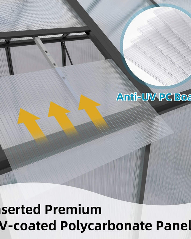 [08X12FT] All-Season Outdoor Backyard Polycarbonate Greenhouse With Raised Base And Aluminum Frame