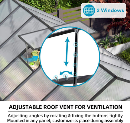 [08X12FT] All-Season Outdoor Backyard Polycarbonate Greenhouse With Raised Base And Aluminum Frame