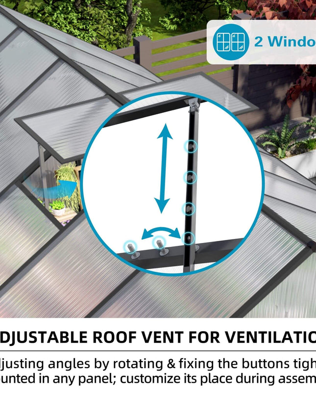 [08X12FT] All-Season Outdoor Backyard Polycarbonate Greenhouse With Raised Base And Aluminum Frame
