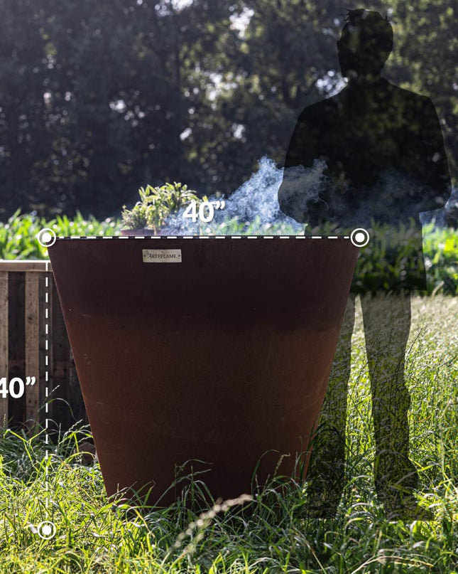 Arteflame Park Series — One-Piece CORTEN Steel Park Grill (30″ / 40″) with Half Griddle + Half Grill