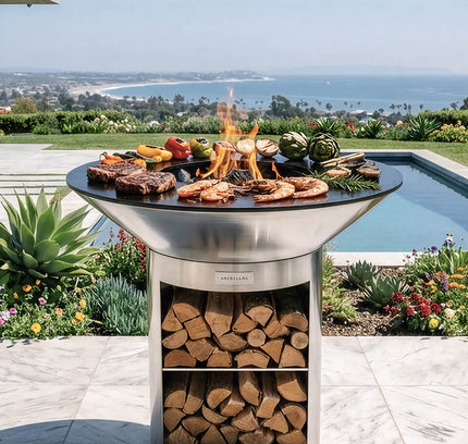 Arteflame 40″ Platinum Series — Stainless Fire Bowl Flat-Top Grill with Storage Base