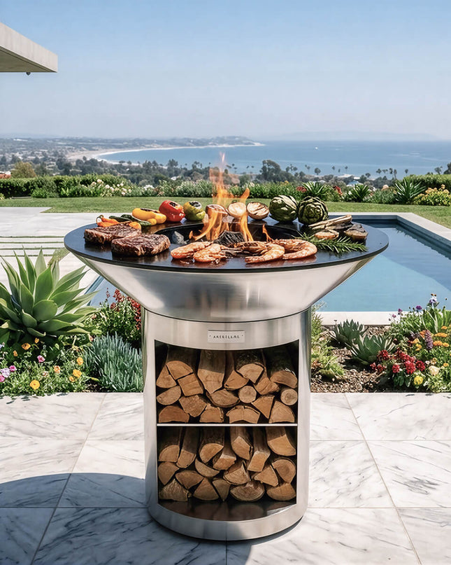 Arteflame 40″ Platinum Series — Stainless Fire Bowl Flat-Top Grill with Storage Base