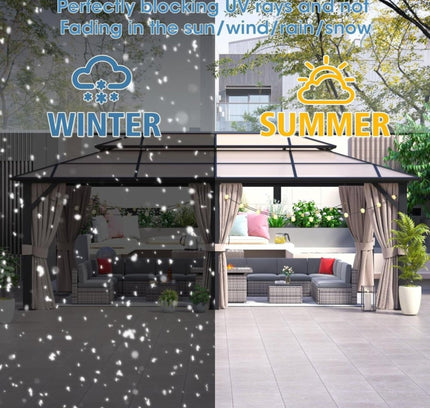 [12X20FT] Alora Premium Aluminum Outdoor Polycarbonate Hardtop Gazebo With UV Protection, Netting & Curtains