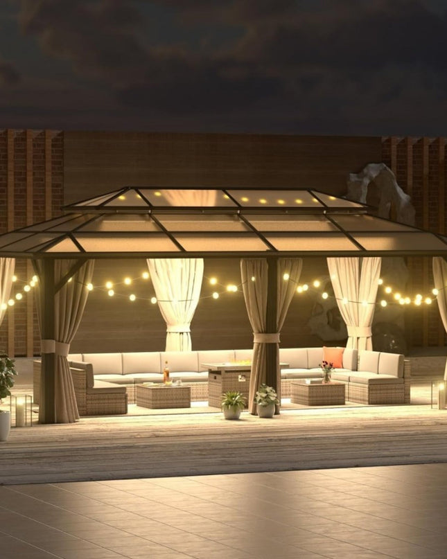 [12X20FT] Alora Premium Aluminum Outdoor Polycarbonate Hardtop Gazebo With UV Protection, Netting & Curtains