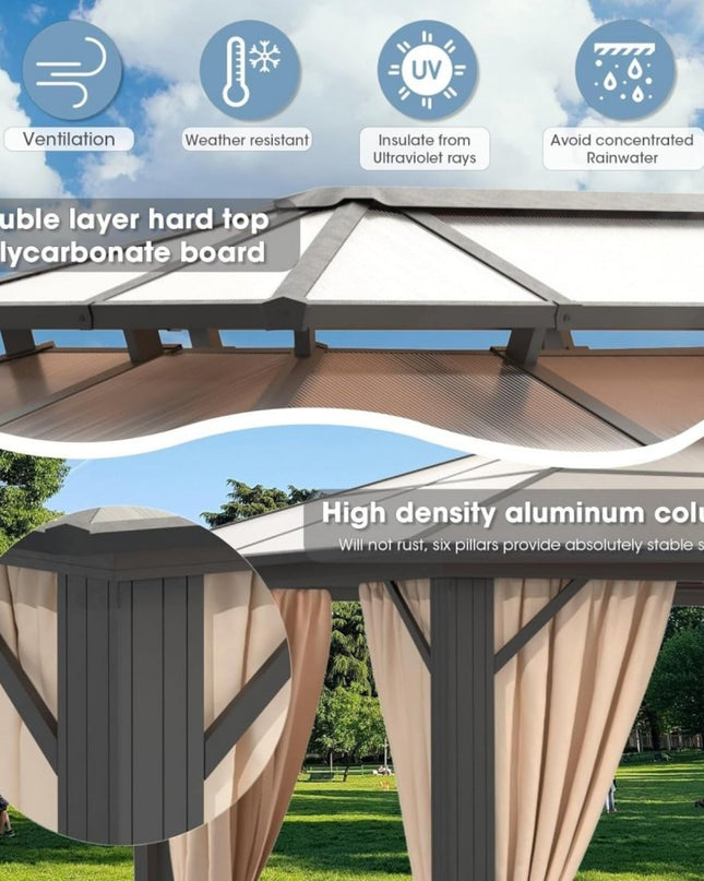 [12X20FT] Alora Premium Aluminum Outdoor Polycarbonate Hardtop Gazebo With UV Protection, Netting & Curtains