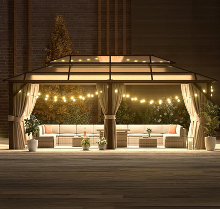 [12X20FT] Alora Premium Aluminum Outdoor Polycarbonate Hardtop Gazebo With UV Protection, Netting & Curtains