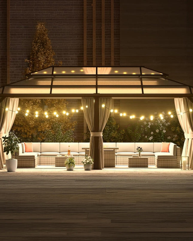 [12X20FT] Alora Premium Aluminum Outdoor Polycarbonate Hardtop Gazebo With UV Protection, Netting & Curtains