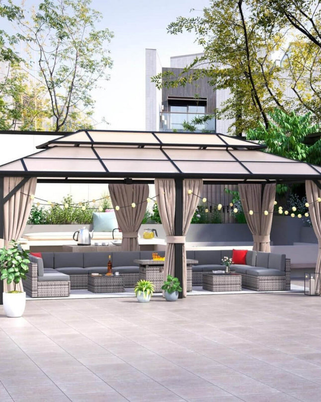 [12X20FT] Alora Premium Aluminum Outdoor Polycarbonate Hardtop Gazebo With UV Protection, Netting & Curtains