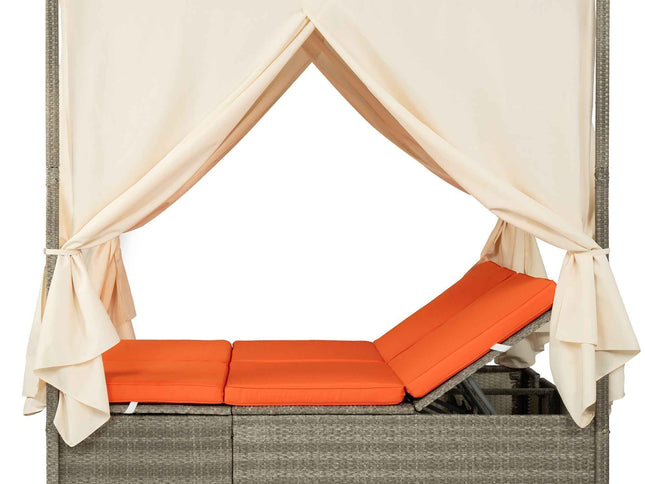 Adjustable Outdoor Double Sun Lounger with Privacy Curtain, High Comfort