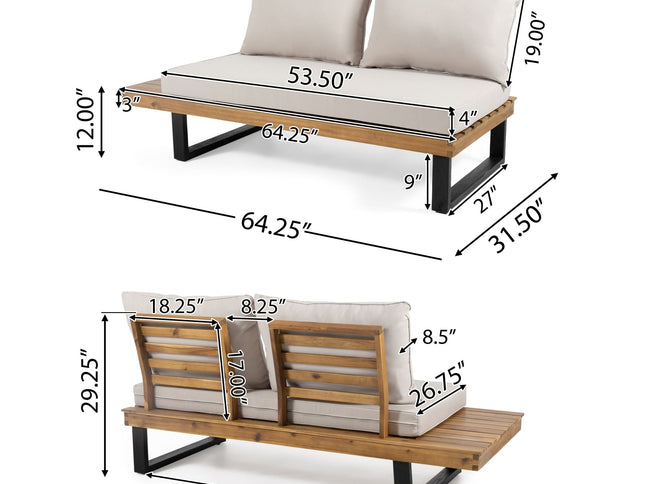 Sebastian 4-Piece Hand-Crafted Acacia Wood Outdoor Sofa Set with Water-Resistant Cushions