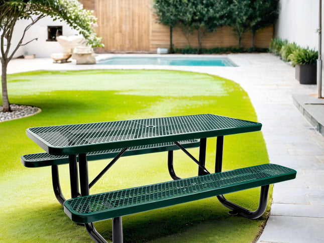 Outdoor Steel Picnic Rectangular Table With Umbrella Pole