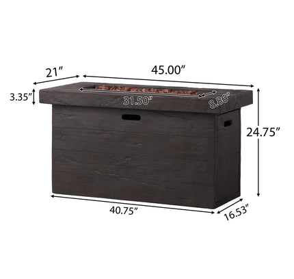 Custer Rectangular Propane Fire Pit Table | Brown