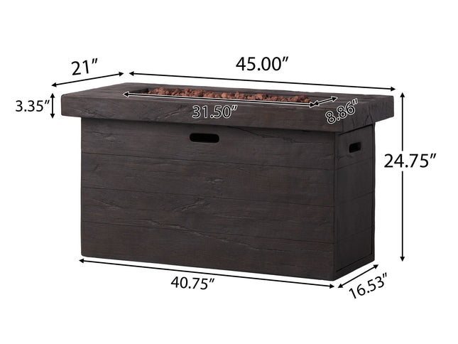 Custer Rectangular Propane Fire Pit Table | Brown